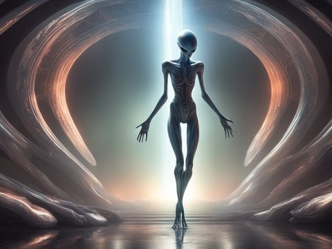 Alien Emerging in Futuristic Portal