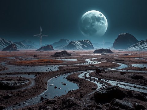 Alien Landscape Under a Large Moon