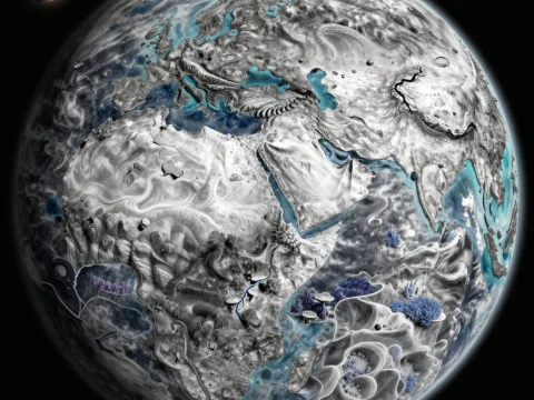 Alien Super Earth with Surreal Terrain and Red Moon