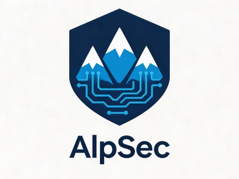 AlpSec Cybersecurity Logo with Mountain and Circuit Design