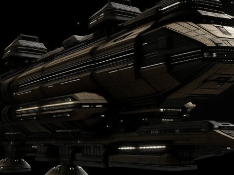 Amarr Spaceship from EVE Online in Dark Space