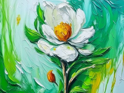 Ambrosia Flower Oil Painting with Vibrant Green Background