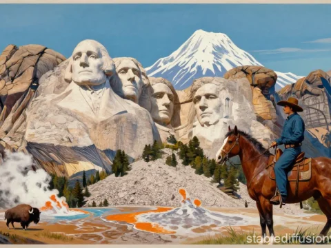 American Epic Landscape Mural Featuring Mount Rushmore