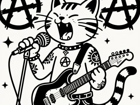 Anarchy Cat Punk Singer with Electric Guitar
