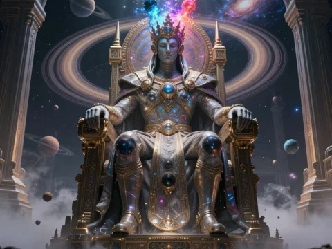 Ancient Astronaut King on Cosmic Throne