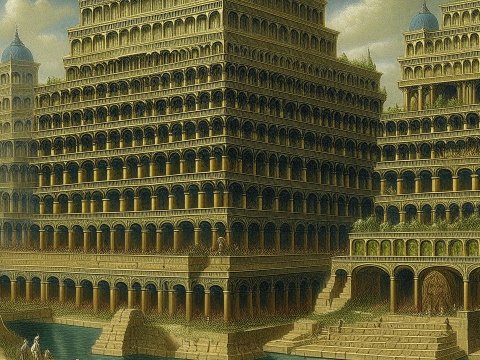 Ancient Babylonian Palace with Tiered Architecture