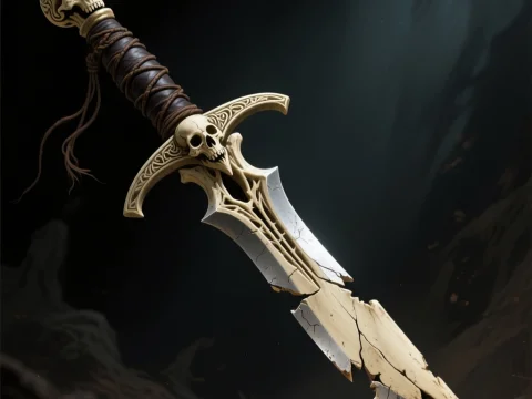 Ancient Bone Sword with Skull Motifs