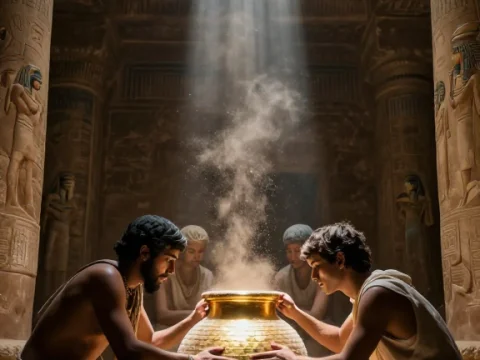 Ancient Egyptian Tomb Discovery with Golden Artifact