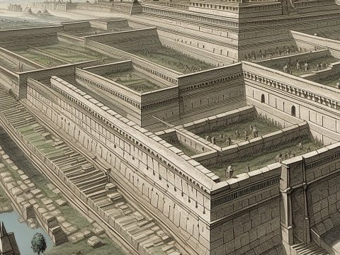 Ancient Fortress with Terraced Walls and Courtyards