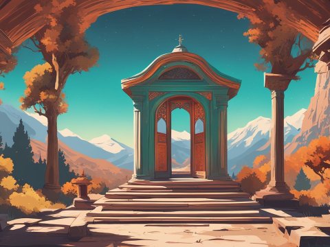 Ancient Gateway Amidst Autumn Mountains