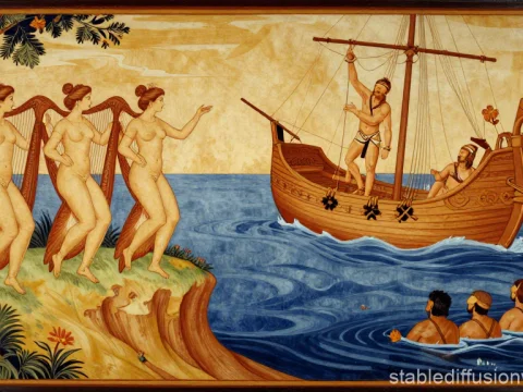 Ancient Greek Scene of Sirens Singing to Odysseus