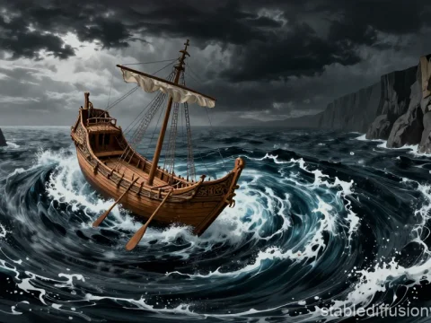 Ancient Greek Ship Caught in a Whirlpool