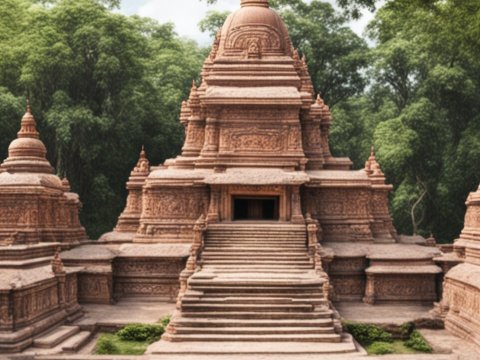 Ancient Hindu Temple Surrounded by Lush Greenery