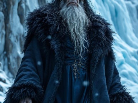 Ancient Ice Sorcerer in Frozen Landscape