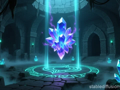 Ancient Magical Crystal Core in Fantasy Dungeon