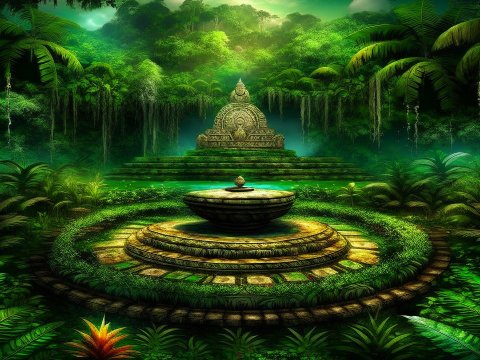 Ancient Meditation Podium in Lush Jungle