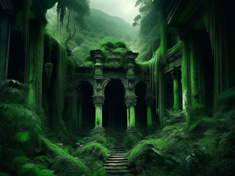 Ancient Overgrown Ruins in a Lush Jungle