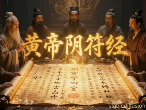 Ancient Scholars Studying a Sacred Scroll