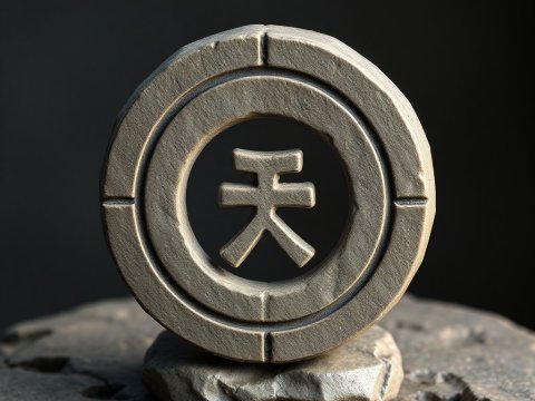 Ancient Stone Symbol with Asian Character