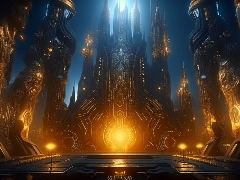 Ancient Technological Civilization with Glowing Monolithic Structures