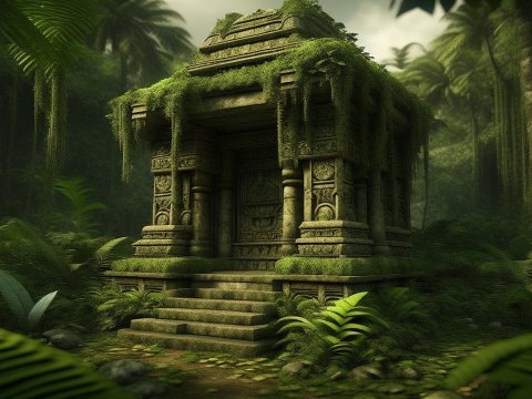 Ancient Tiki Temple Overgrown in Lush Jungle