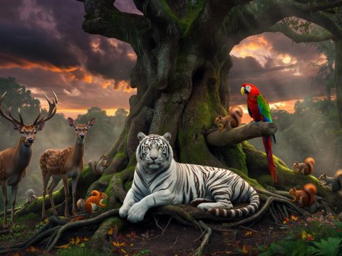 Ancient Tree Gathering at Dusk