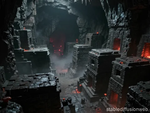 Ancient Underground Duergar City in a Dark Cavern