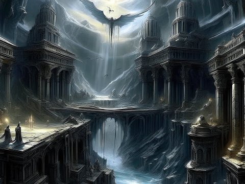 Ancient Underworld Metropolis with Gothic Architecture