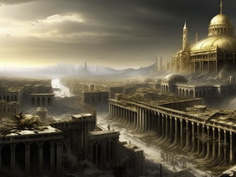 Ancient Utopian City with Grand Golden Dome