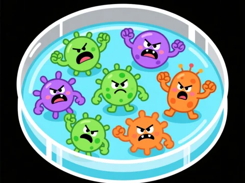 Angry Cartoon Bacteria in Petri Dish