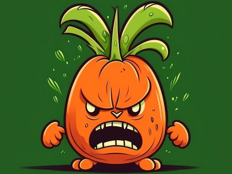 Angry Cartoon Carrot Character on Green Background