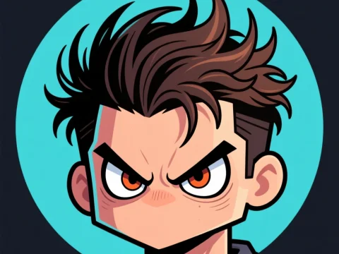 Angry Cartoon Male Avatar with Spiky Hair