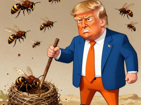 Angry Man Stirring Hornet's Nest Cartoon