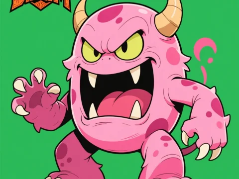 Angry Pink Monster Cartoon Character