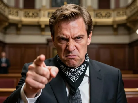 Angry Radical Politician Pointing in Parliament