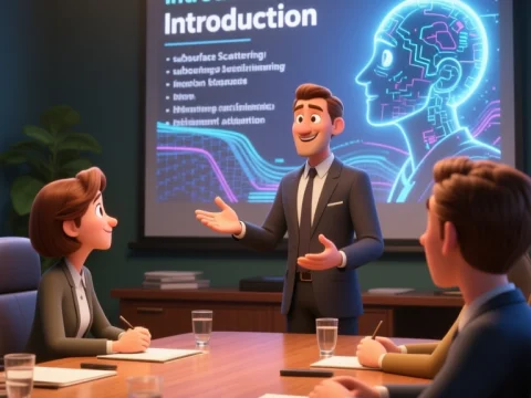 Animated Business Meeting Presentation on AI Introduction