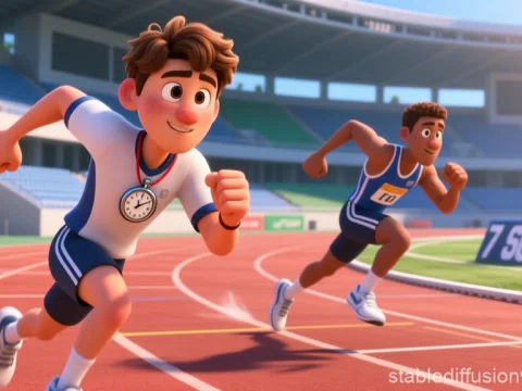 Animated Characters Racing on Track in a Stadium
