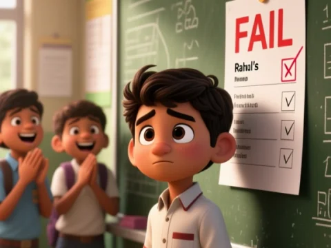 Animated Classroom Scene Showing Student's Test Failure