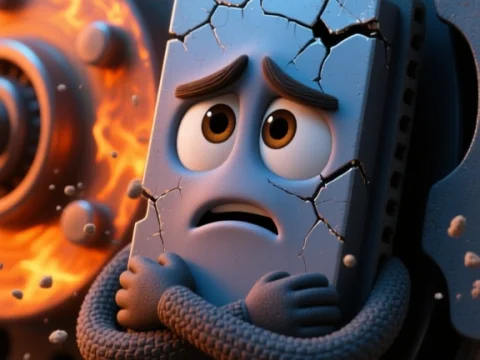 Animated Cracked Brake Pad with Worried Expression