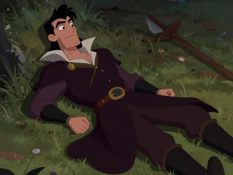 Animated Hero Resting in Forest Clearing