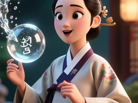 Animated Korean Traditional Speech Scene with Magical Bubble