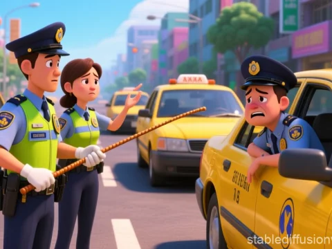 Animated Police Officers Conducting Traffic Stop on City Street