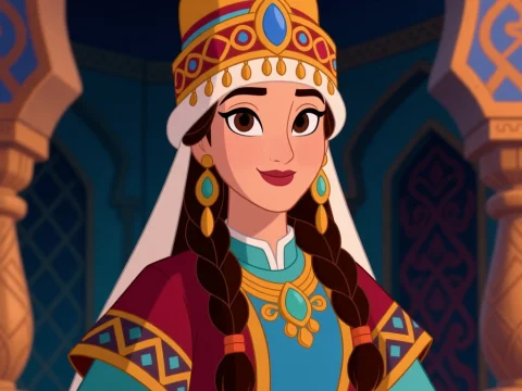 Animated Portrait of Tatar Ruler Syuyumbike in Traditional Attire