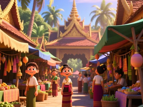 Animated Traditional Southeast Asian Market Scene