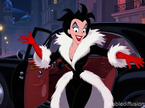 Animated Villainess in Stylish Black and White Fur Coat