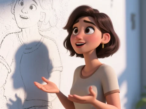 Animated Woman Speaking with Expressive Gesture