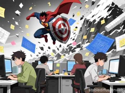 Anime Anti-Hero Protects Office Workers with Shield