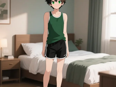 Anime Boy in Cozy Bedroom Setting