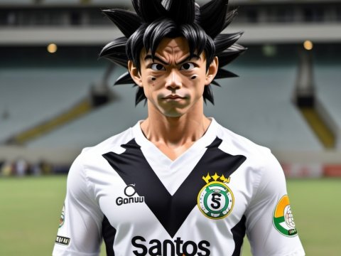 Anime Character in Santos Football Jersey on Stadium Field