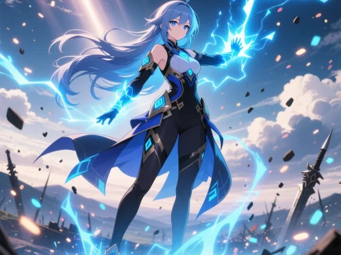 Anime Character Wielding Blue Lightning Powers